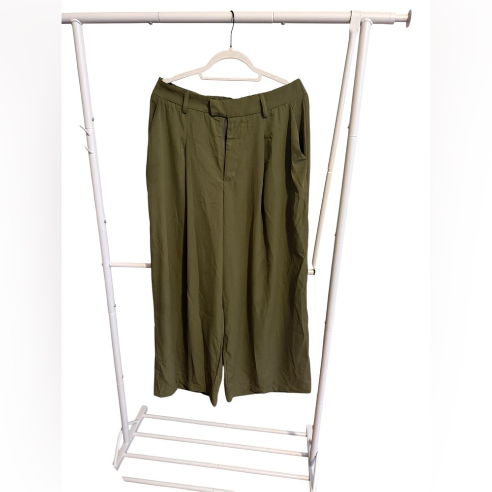 Olive Green Wide-Leg Pants